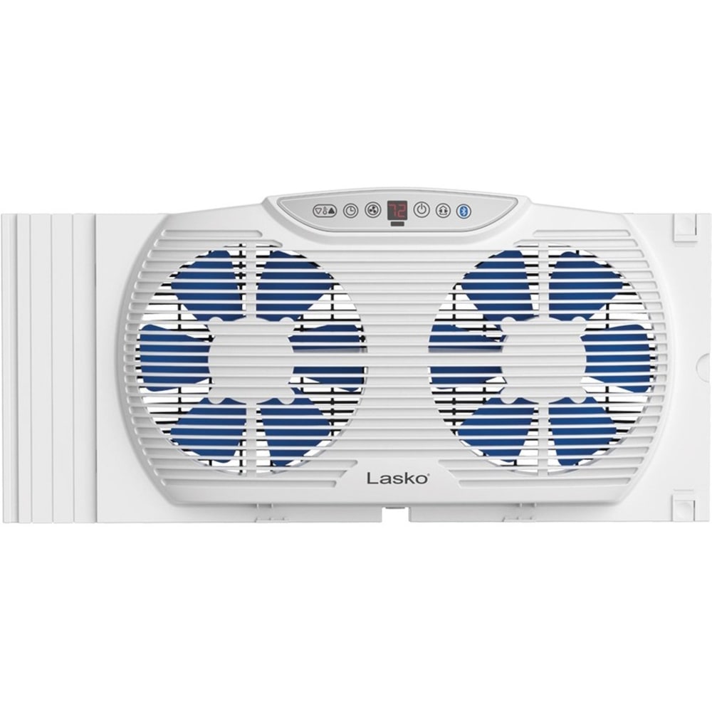 Lasko Electrically Reversible Twin Window Fan with Bluetooth, 3 Speed, Thermostat, Reverse Airflow, Timer, Bluetooth, 10.2inH x 21.7inW x MPN:W09560