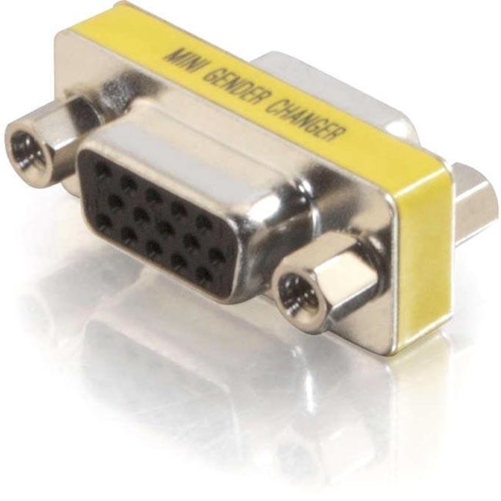 C2G HD15 VGA F/F Mini Gender Changer (Coupler) - 1 x HD-15 Female - 1 x DB-15 Female - Silver, Yellow MPN:18962