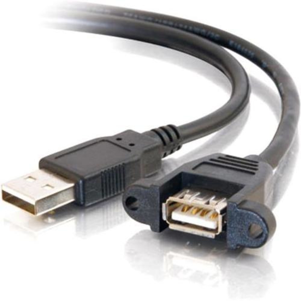 C2G 1ft Panel-Mount USB 2.0 A Male to A Female Cable - Type A Male USB - Type A Female USB - 1ft - Black MPN:28061