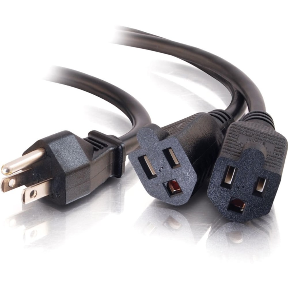 C2G 18in 1-to-2 Power Cord Splitter - 16 AWG - NEMA 5-15P to NEMA 5-15R - 14in MPN:29802