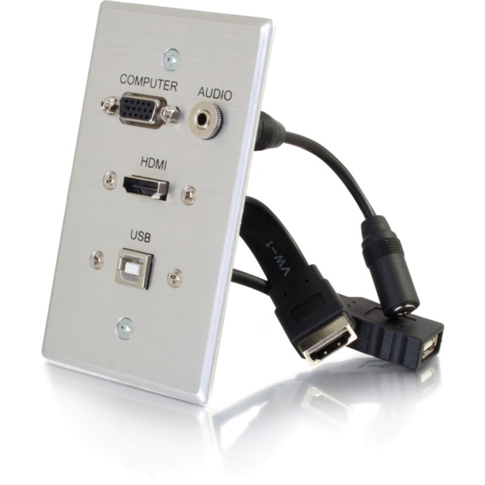 C2G HDMI, VGA, 3.5mm Audio and USB Pass Through Wall Plate - Single Gang - 1-gang - Aluminum - 1x HDMI Port(s) - 39707 MPN:39707