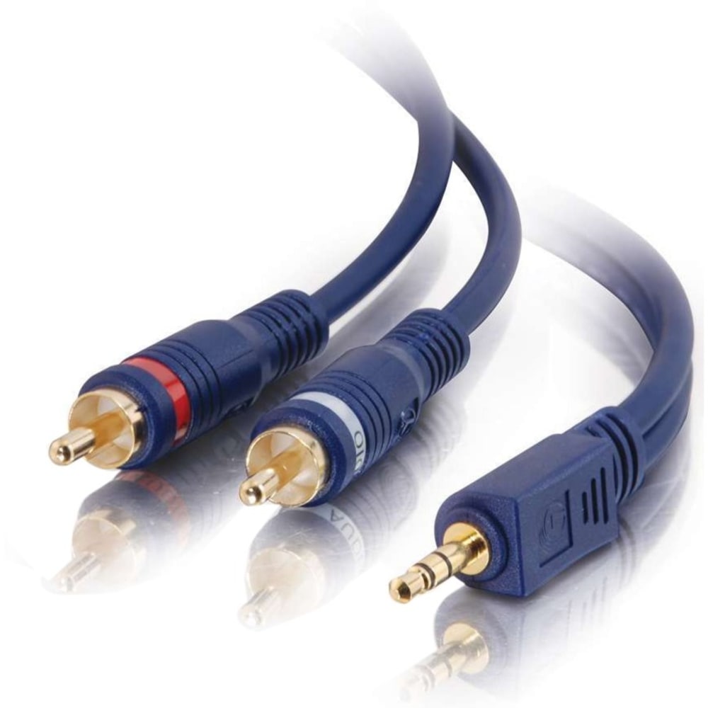 C2G 6ft Velocity One 3.5mm Stereo Male to Two RCA Stereo Male Y-Cable - Mini-phone Male - RCA Male - 6ft - Blue MPN:40614
