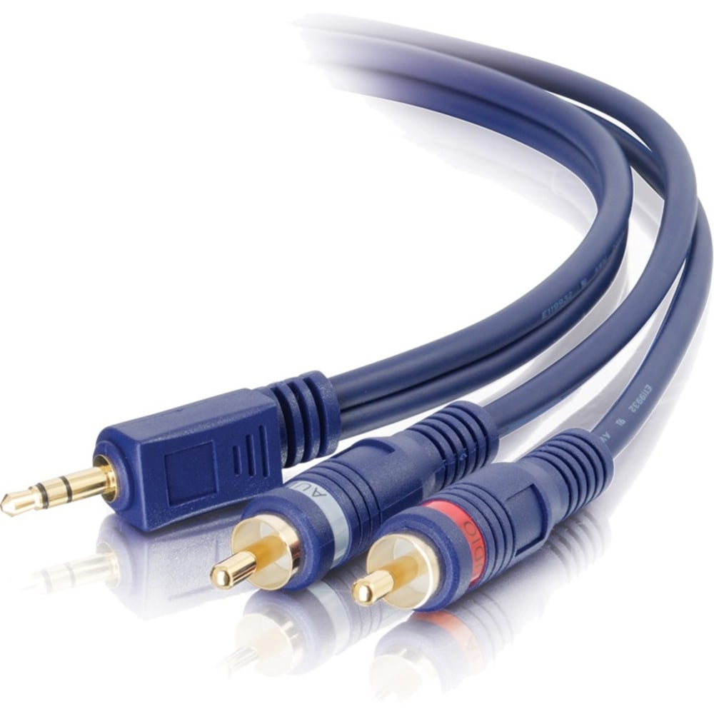 C2G 12ft Velocity One 3.5mm Stereo Male to Two RCA Stereo Male Y-Cable - Mini-phone Male - RCA Male - 12ft - Blue MPN:40615