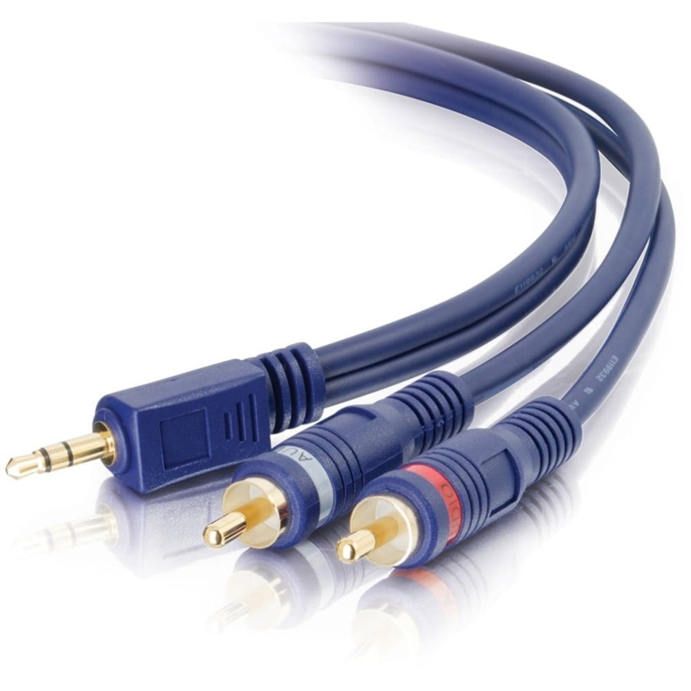 C2G 50ft Velocity One 3.5mm Stereo Male to Two RCA Stereo Male Y-Cable - Mini-phone Male Stereo - RCA Male Stereo - 50ft - Blue MPN:40617