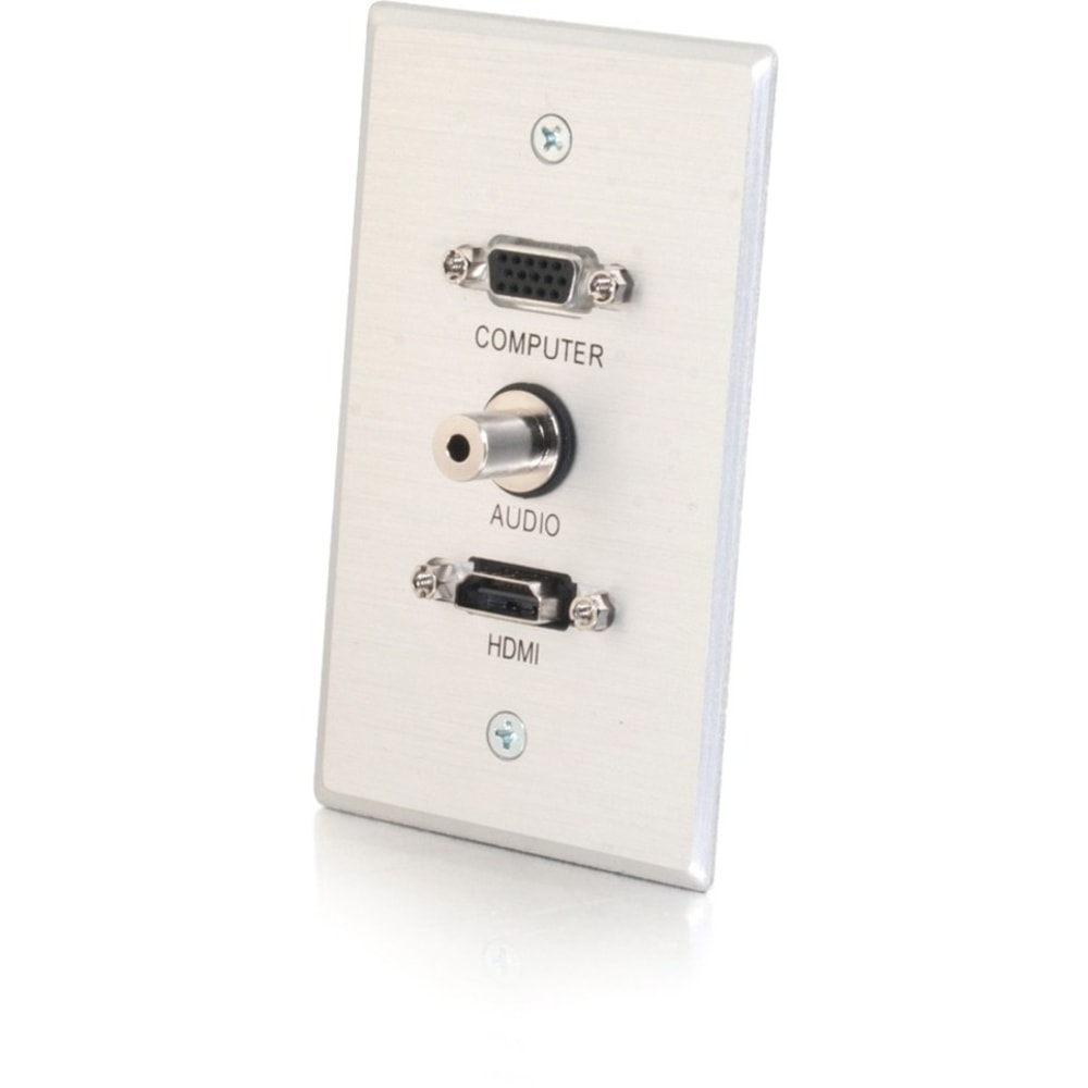 C2G HDMI, VGA and 3.5mm Audio Pass Through Wall Plate Single Gang Brushed Aluminum - 1-gang - Brushed Aluminum - 41034 MPN:41034