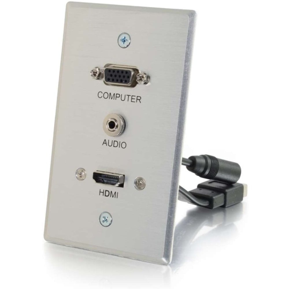 C2G HDMI & VGA 3.5mm Pass Through Wall Plate - Single Gang - 1-gang - Aluminum - Aluminum - 1x HDMI Port(s) - 1x Mini-phone Port(s) - 1x VGA Port(s) MPN:60144