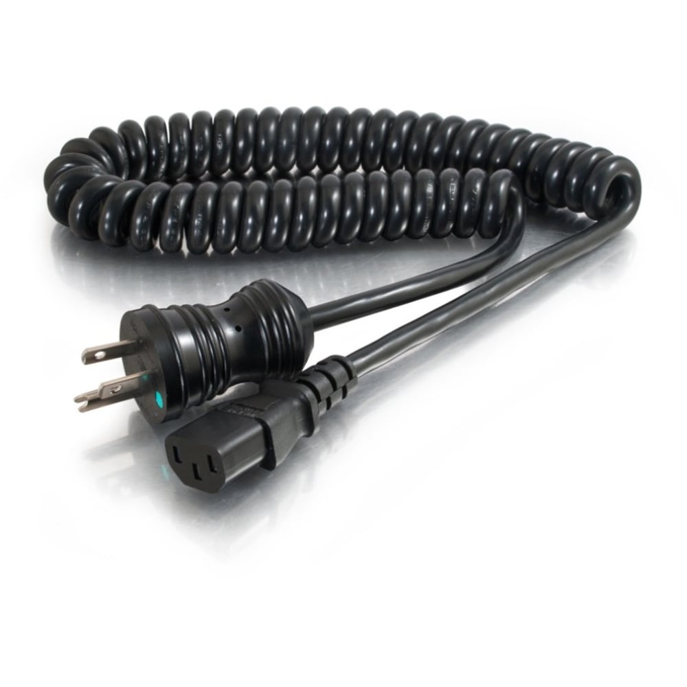 C2G 6ft Hospital Grade Coiled Power Cord - 18 AWG - NEMA 5-15P to IEC320C13 - TAA Compliant - Black - 48065 MPN:48065