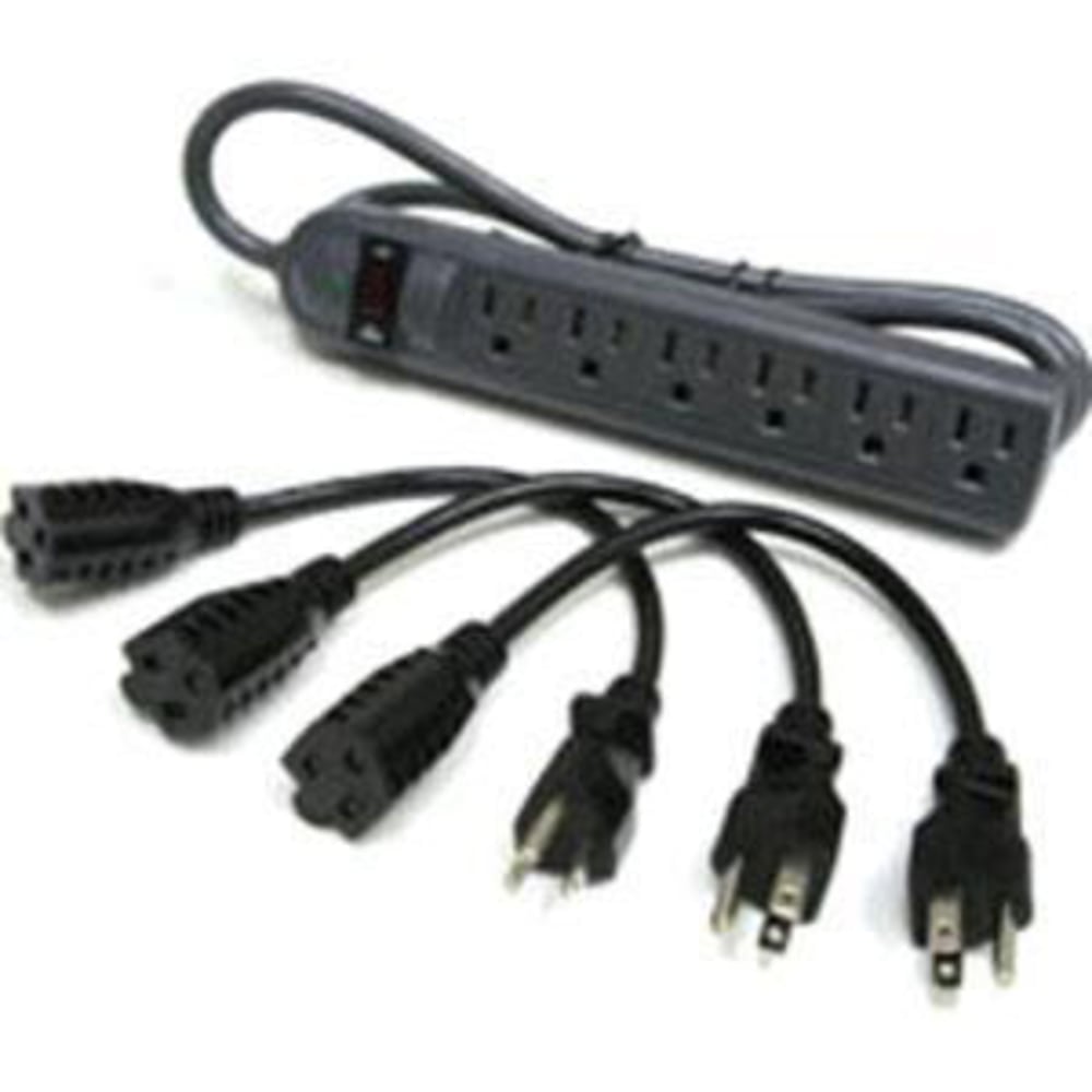 C2G 6-Outlet Surge Suppressor with (3) 1ft Outlet Saver Power Extension Cords - Receptacles: 6 x NEMA 5-15R - 270J MPN:39995
