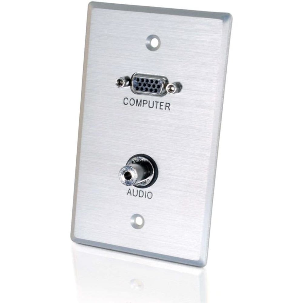 C2G VGA and 3.5mm Audio Pass Through Single Gang Wall Plate - Brushed Aluminum - 1-gang - HD-15 VGA, Mini-phone Stereo Audio Line Out MPN:40505