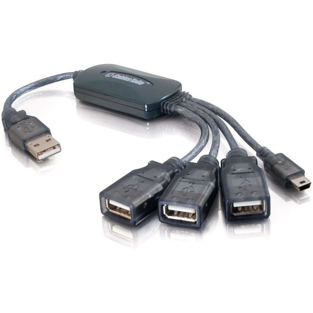 C2G 11in 4-Port USB Splitter - 3 USB A Ports and 1 USB Mini B Plug - USB 2.0 - Gray MPN:27402