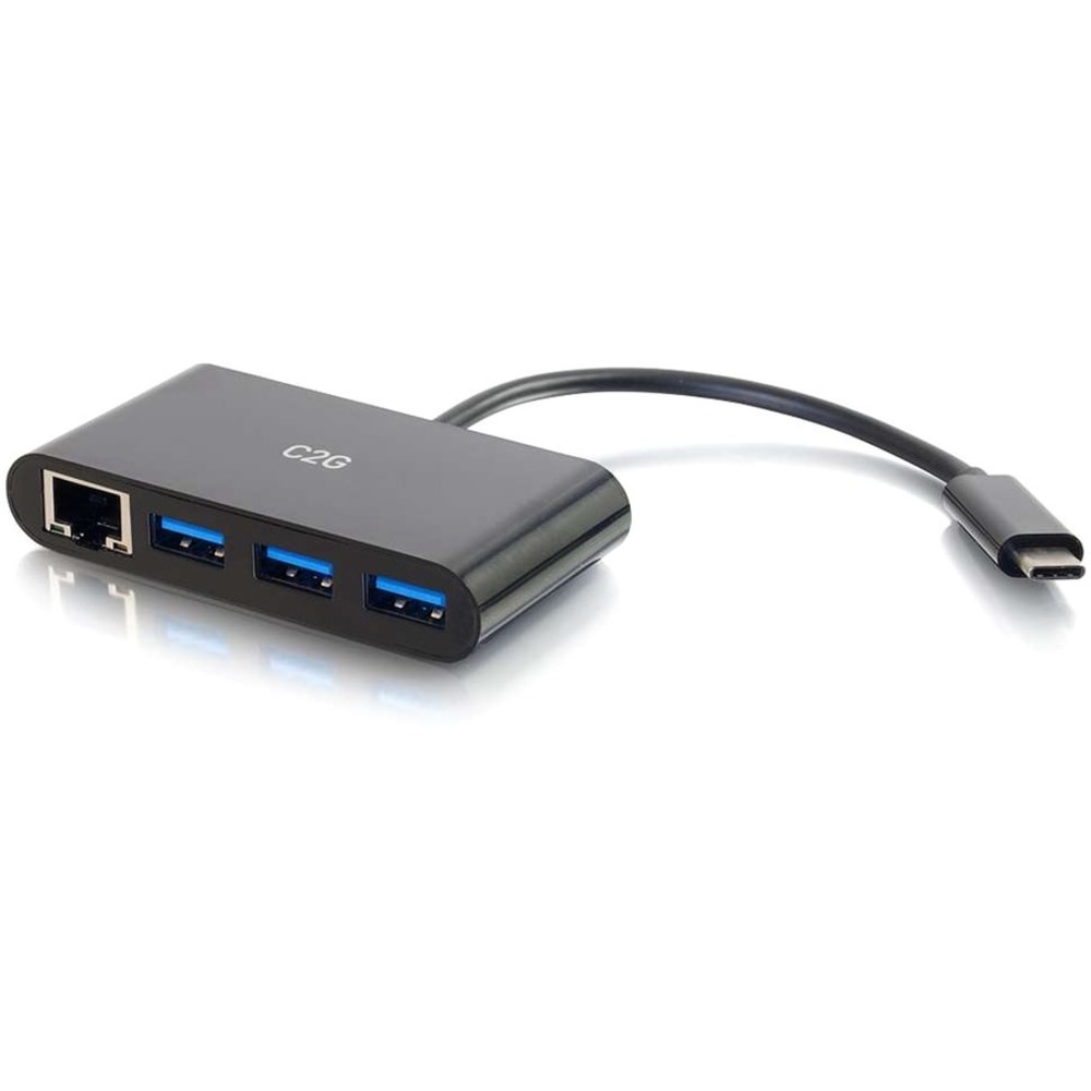 C2G USB C Hub with Ethernet, 3-Port USB Hub, USB Type C, External, 3 USB Port(s), 1 Network (RJ-45) Port(s), 3 USB 3.0 Port(s), 29747 MPN:29747