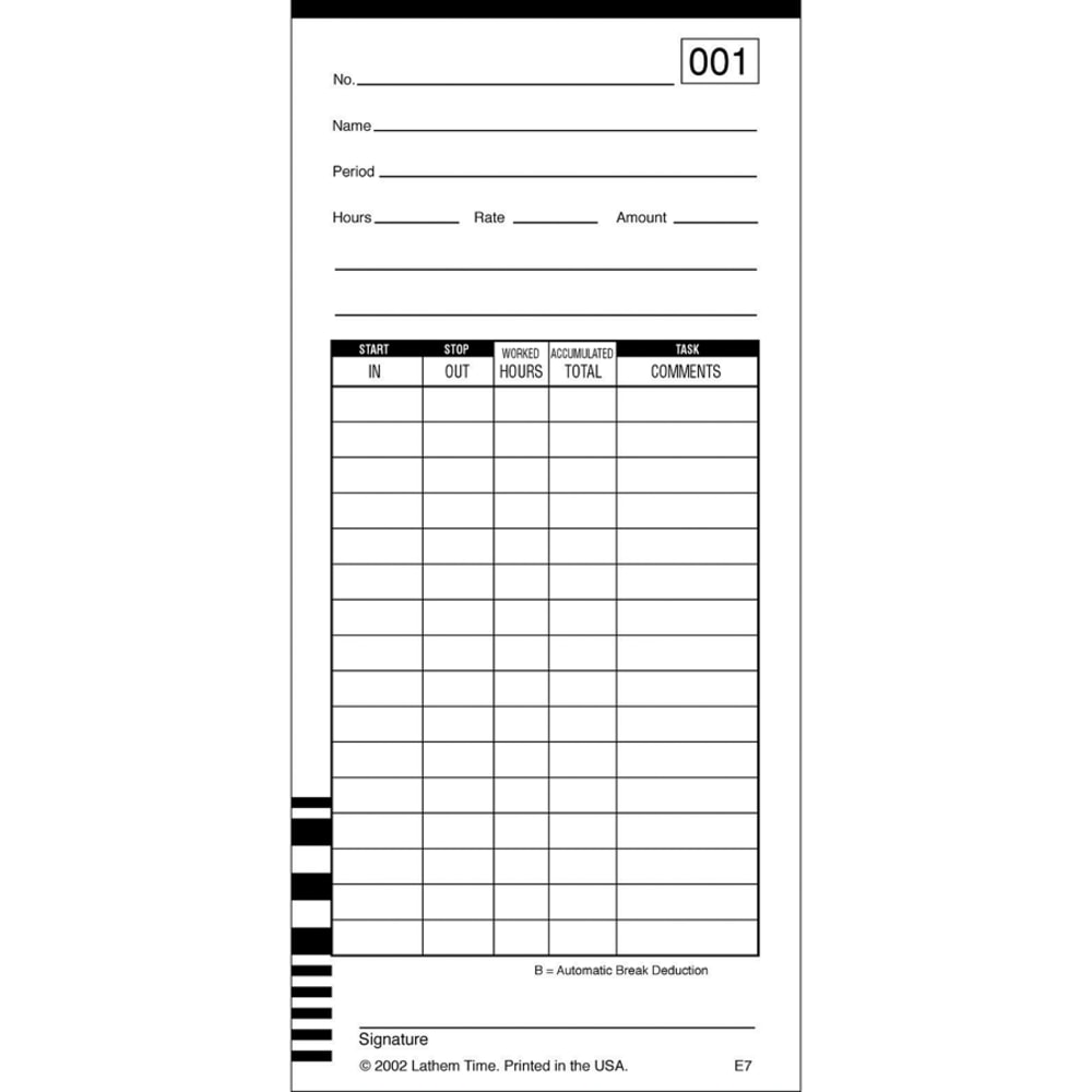 Lathem Time Cards, Numbered 1-100, 2-Sided, 3 3/8in x 7 1/4in, Pack Of 100 (Min Order Qty 6) MPN:E7-100
