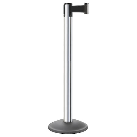 Barrier Post with Belt, Gray, 10 ft Length, 38 1/2 in Post Height, No Legend, Polished chrome MPN:26-20400CL/BK/KIT