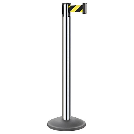 Barrier Post with Belt, Gray, 10 ft Length, 38 1/2 in Post Height, No Legend, Polished chrome MPN:26-20400CL/SF/KIT