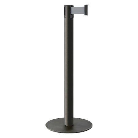 Barrier Post with Belt, Black, 10 ft Length, 40 in Post Height, No Legend, Powder Coated MPN:26-40703/WB/GY