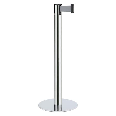 Barrier Post with Belt, Silver, 7 ft Length, 40 in Post Height, No Legend, Satin Chrome MPN:44-40703/GY