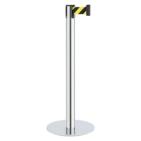 Barrier Post with Belt, Silver, 7 ft Length, 40 in Post Height, No Legend, Satin Chrome MPN:44-40703/SF