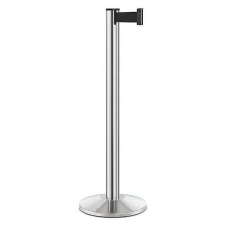 Barrier Post with Belt, Silver, 10 ft Length, 40 in Post Height, No Legend, Polished chrome MPN:50-3000A/CL/BK