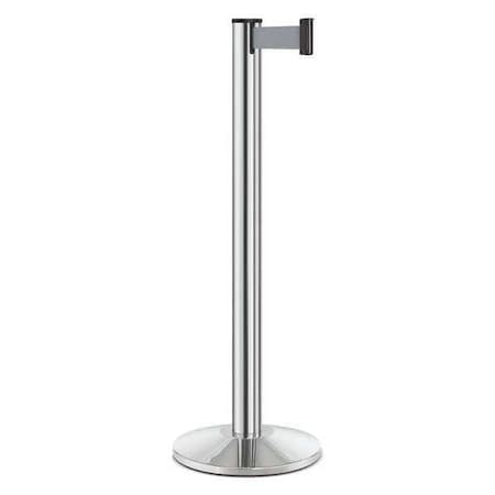Barrier Post with Belt, Silver, 10 ft Length, 40 in Post Height, No Legend, Polished chrome MPN:50-3000A/CL/GY