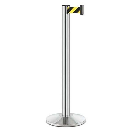 Barrier Post with Belt, Silver, 10 ft Length, 40 in Post Height, No Legend, Polished chrome MPN:50-3000A/CL/SF