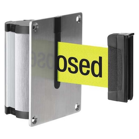 Concealed Retractable Belt Barrier, Silver, 10 ft Length, Please Do Not Enter - Temporarily Closed MPN:50-3012FY/S7