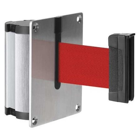 Concealed Retractable Belt Barrier, Silver, 10 ft Length, No Legend, Satin Aluminum MPN:50-3012RD