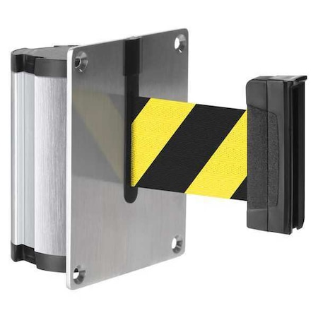 Concealed Retractable Belt Barrier, Silver, 10 ft Length, No Legend, Satin Aluminum MPN:50-3012SF