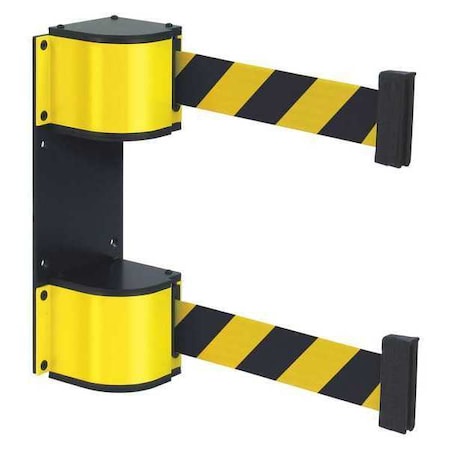 Dual Retractable Belt Barrier, Yellow, 18 ft Length, Powder Coated MPN:50-3015DL/YL/18/SF/BE