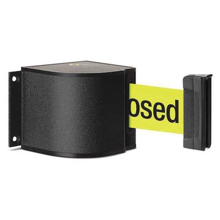 Retractable Belt Barrier, Black, 24 ft Length, Please Do Not Enter - Temporarily Closed, Wrinkle MPN:50-3015WB/24/FY/F7