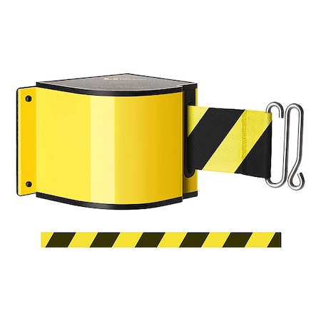 Warehouse Adjustable Quick Mount Retractable Belt Barrier, Yellow, 18 ft Length, No Legend MPN:50-3016U/YL/18/SF