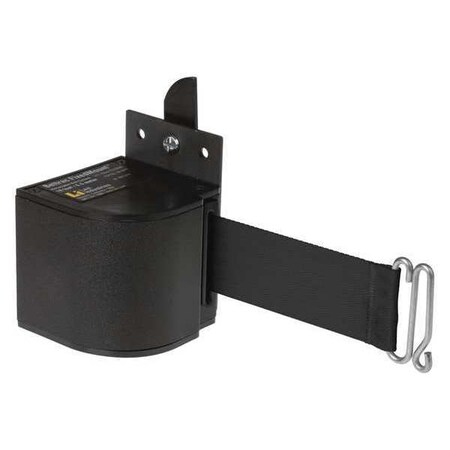 Warehouse Fixed Mount Retractable Belt Barrier, Black, 18 ft Length, No Legend, Wrinkle MPN:50-3017WB/18/BK