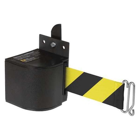 Warehouse Fixed Mount Retractable Belt Barrier, Black, 18 ft Length, No Legend, Wrinkle MPN:50-3017WB/18/SF