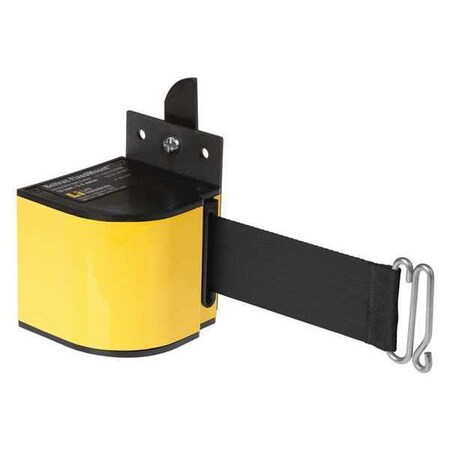 Warehouse Fixed Mount Retractable Belt Barrier, Yellow, 18 ft Length, No Legend, Powder Coated MPN:50-3017YL/18/BK