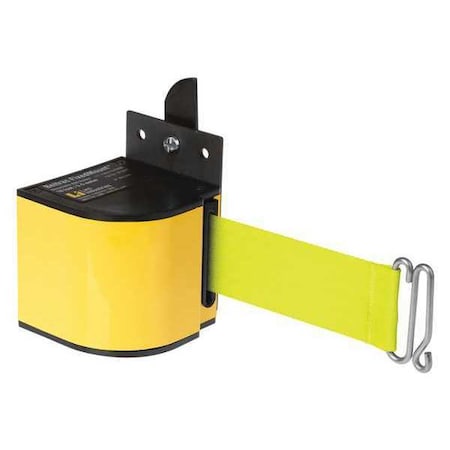 Warehouse Fixed Mount Retractable Belt Barrier, Yellow, 18 ft Length, No Legend, Powder Coated MPN:50-3017YL/18/FY