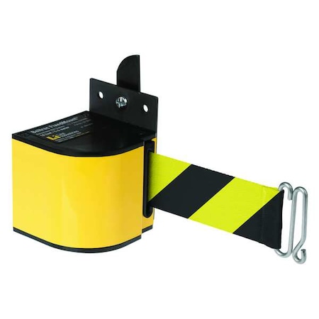 Warehouse Fixed Mount Retractable Belt Barrier, Yellow, 18 ft Length, No Legend, Powder Coated MPN:50-3017YL/18/SF