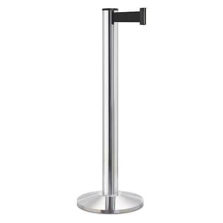 Barrier Post with Belt, Silver, 15 ft Length, 40 in Post Height, No Legend, Polished chrome MPN:50-3100A/CL/BK