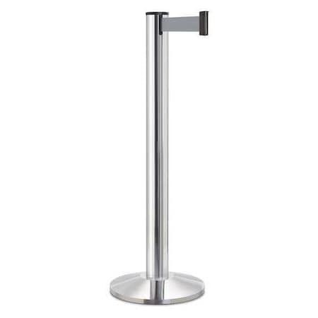 Barrier Post with Belt, Silver, 15 ft Length, 40 in Post Height, No Legend, Polished chrome MPN:50-3100A/CL/GY