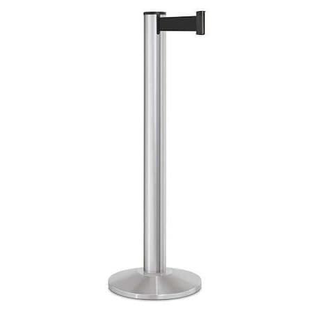 Barrier Post with Belt, Silver, 15 ft Length, 40 in Post Height, No Legend, Satin Chrome MPN:50-3100A/SA/BK