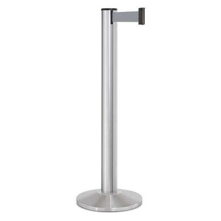 Barrier Post with Belt, Silver, 15 ft Length, 40 in Post Height, No Legend, Satin Chrome MPN:50-3100A/SA/GY