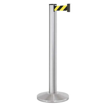 Barrier Post with Belt, Silver, 15 ft Length, 40 in Post Height, No Legend, Satin Chrome MPN:50-3100A/SA/SF