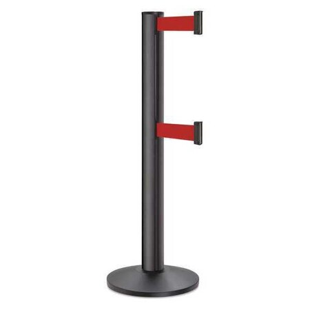 Barrier Post with Belt, Black, 15 ft Length, 40 in Post Height, No Legend, Powder Coated MPN:50-3100DL/WB/RD