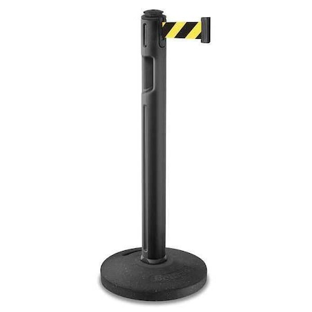 Barrier Post with Belt, Black, 12 ft Length, 38 1/4 in Post Height, No Legend, Textured MPN:80-5000R/BK/SF