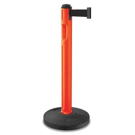 Barrier Post with Belt, Orange, 12 ft Length, 38 1/4 in Post Height, No Legend, Textured MPN:80-5000R/OR/BK