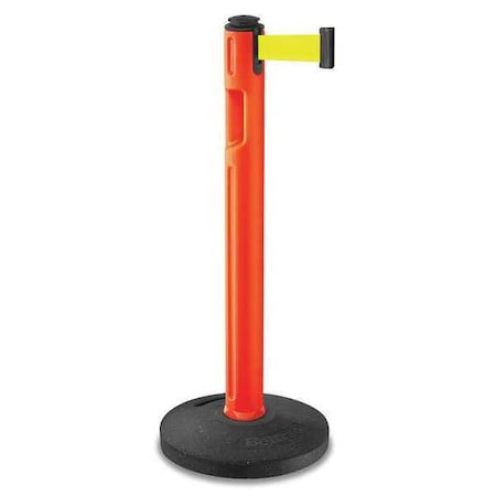 Barrier Post with Belt, Orange, 12 ft Length, 38 1/4 in Post Height, No Legend, Textured MPN:80-5000R/OR/FY