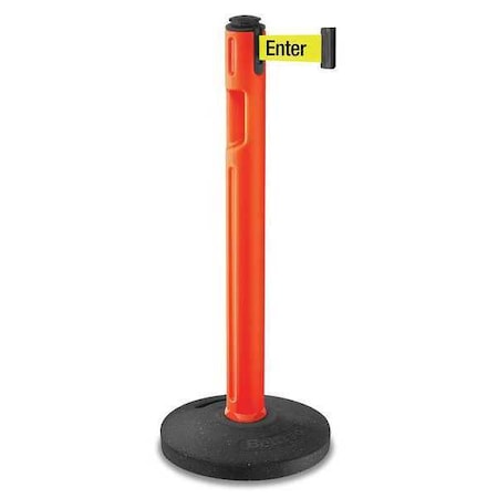 Barrier Post with Belt, Orange, 12 ft Length, 38 1/4 in Post Height, Caution - Please Do Not Enter MPN:80-5000R/OR/FY/S6