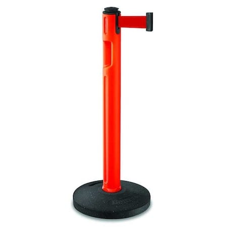 Barrier Post with Belt, Orange, 12 ft Length, 38 1/4 in Post Height, No Legend, Textured MPN:80-5000R/OR/RD