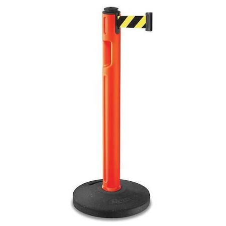 Barrier Post with Belt, Orange, 12 ft Length, 38 1/4 in Post Height, No Legend, Textured MPN:80-5000R/OR/SF