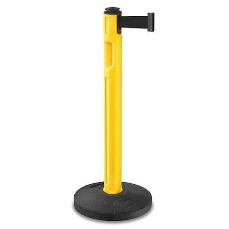 Barrier Post with Belt, Yellow, 12 ft Length, 38 1/4 in Post Height, No Legend, Textured MPN:80-5000R/YL/BK