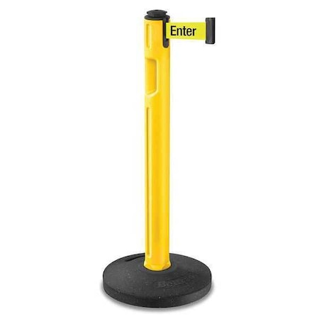 Barrier Post with Belt, Yellow, 12 ft Length, 38 1/4 in Post Height, Caution - Please Do Not Enter MPN:80-5000R/YL/FY/S6