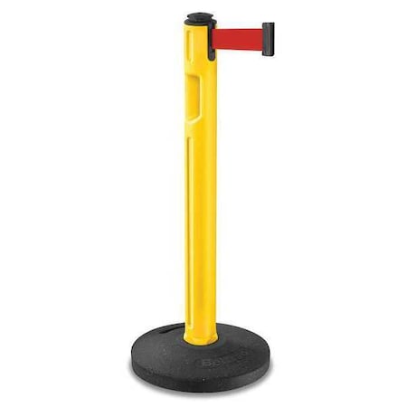 Barrier Post with Belt, Yellow, 12 ft Length, 38 1/4 in Post Height, No Legend, Textured MPN:80-5000R/YL/RD